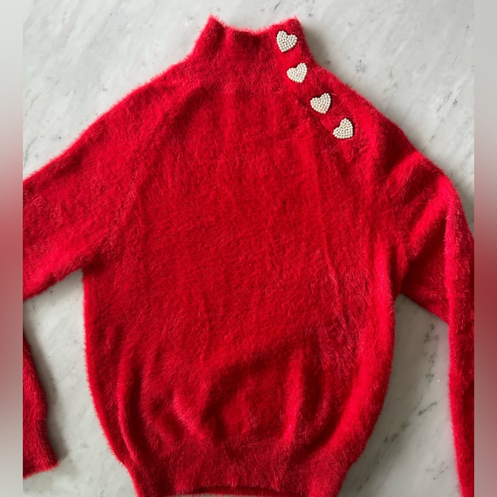 Le Fafo Red Sweater with Heart Buttons Valentines Day Small